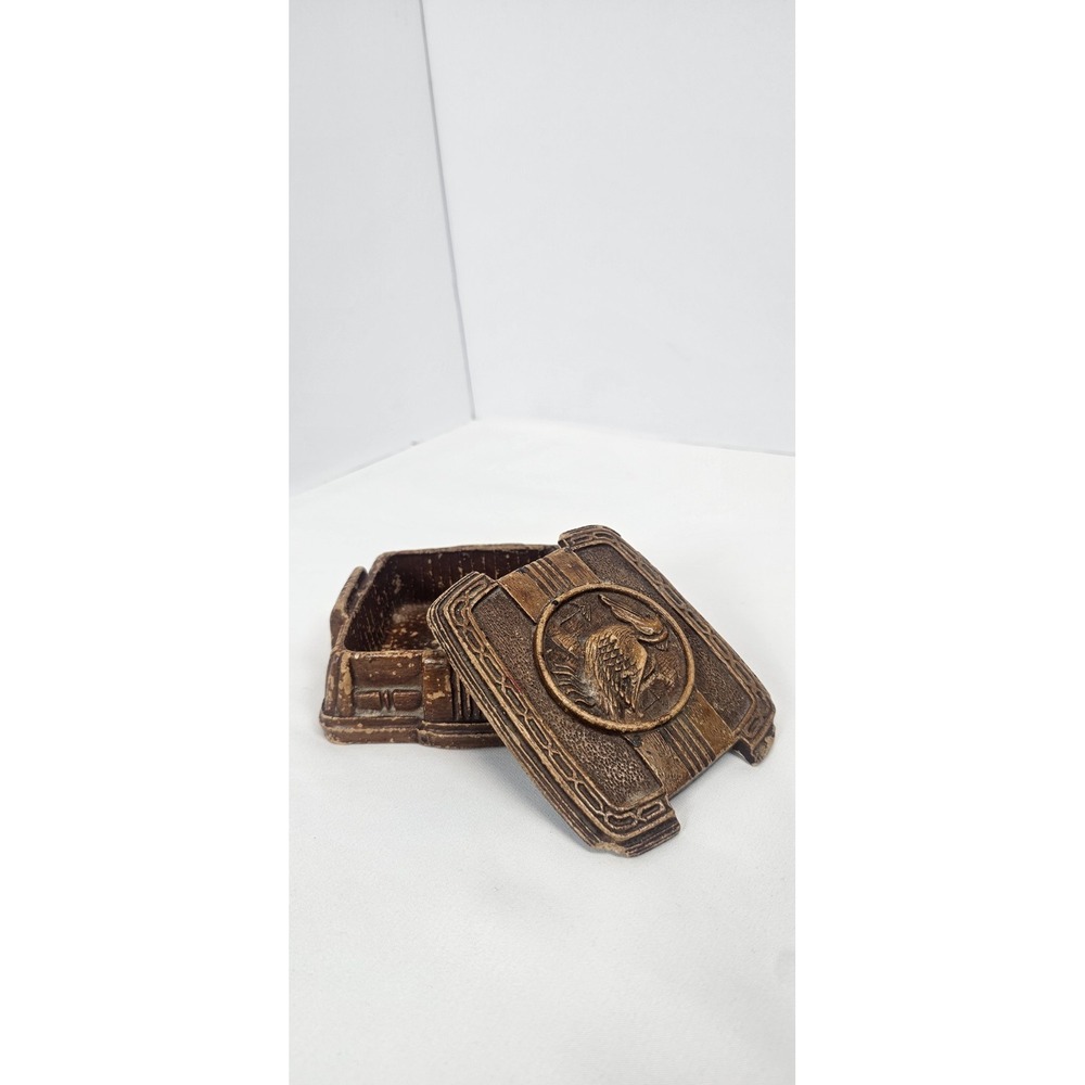 Vintage Art Deco Pelican‎ Trinket Box Chalkware Resin Jewelry Box Rustic